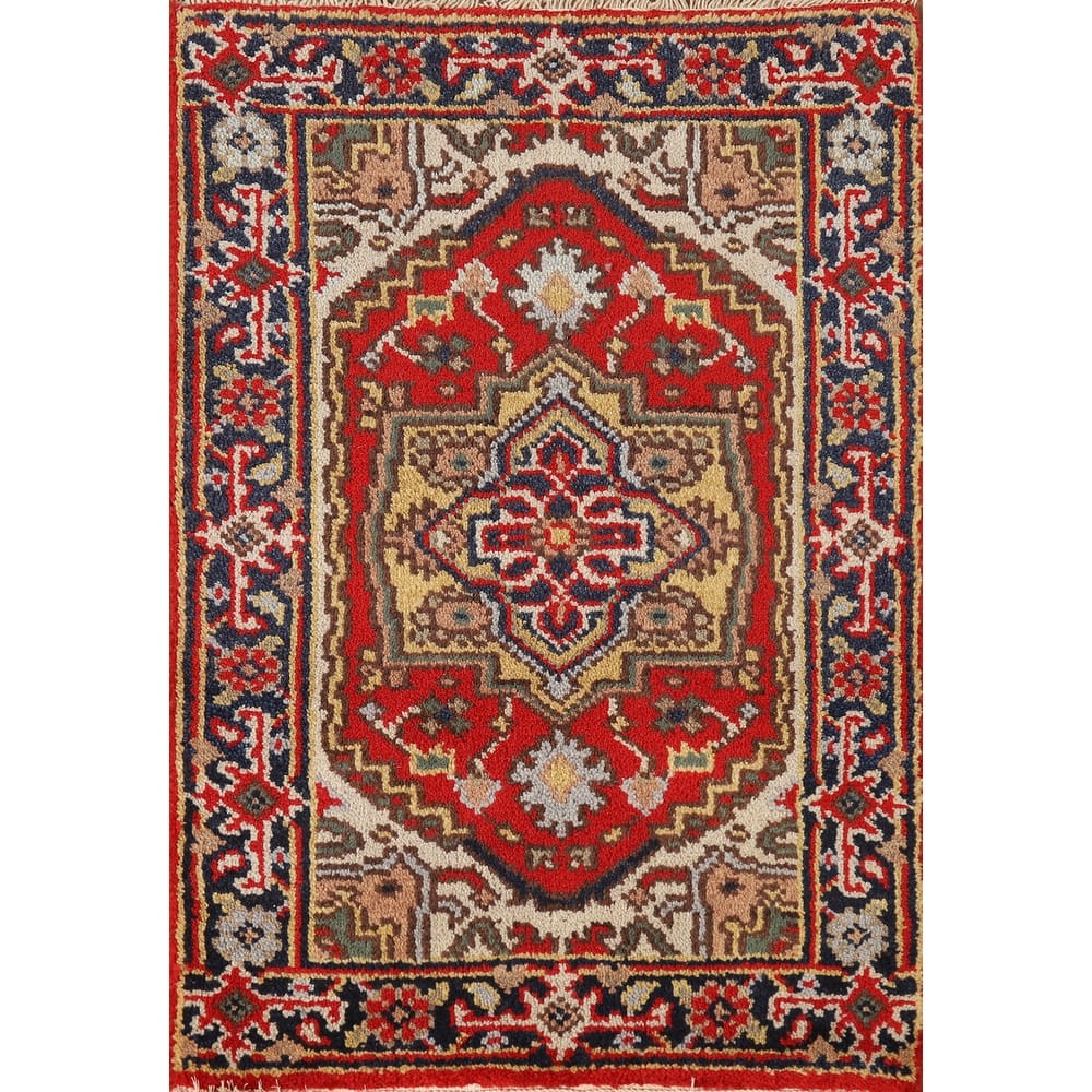 Hand Knotted Oriental 100% Wool Carpet Traditional Medallion Red Heriz (serapi) Area Rug - 3' 0'' X 2' 0''