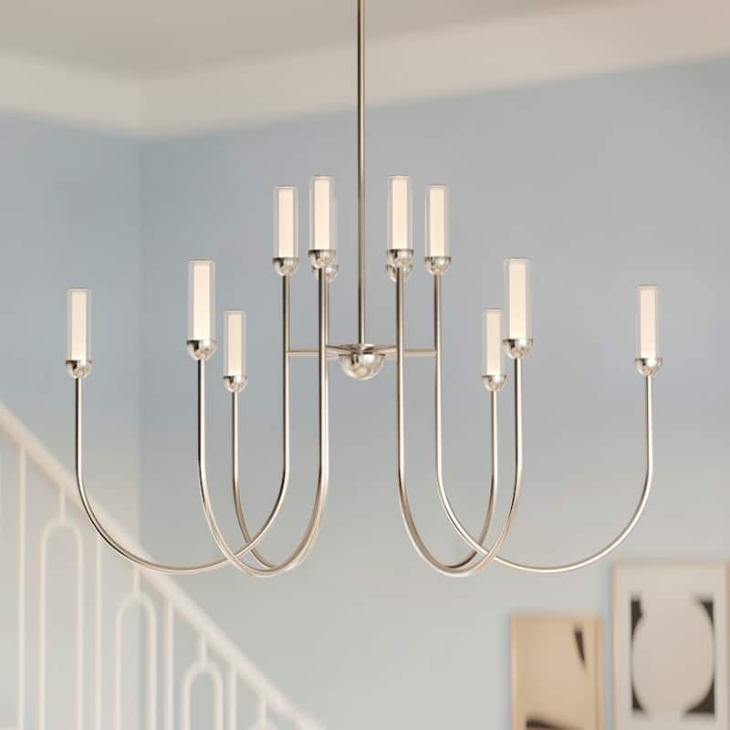 Moraine 40 Inch LED 12 Light 2-Tier Chandelier in Polished Nickel