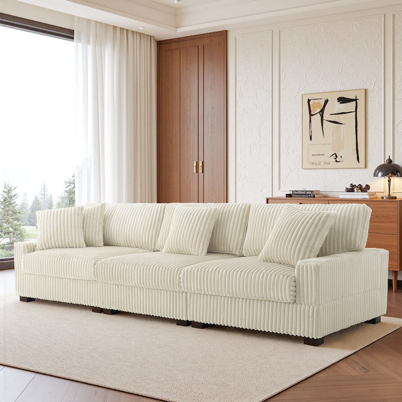 118" W Upholstered Plush Corduroy 3 Seater Sectional Sofa Couch