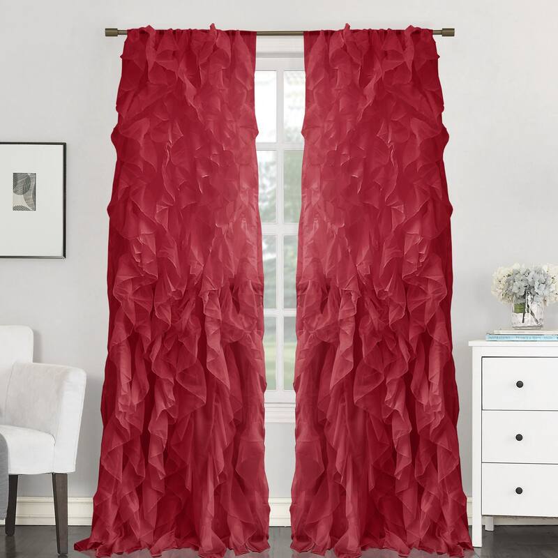 Sweet Home Collection Chic Sheer Voile Vertical Ruffled Tier Window Single Panel Curtain - 108" Long