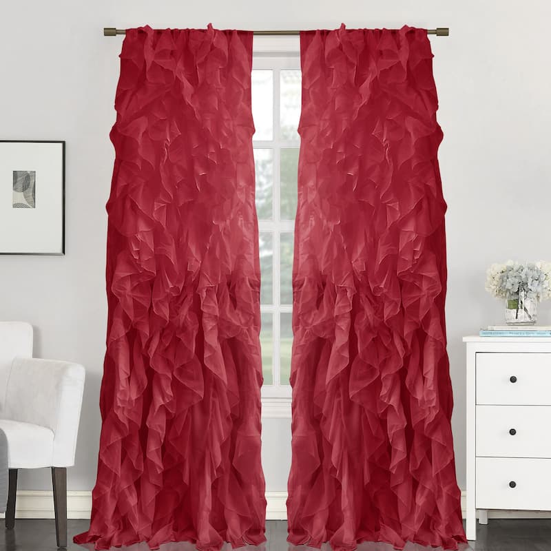 Sweet Home Collection Sheer Voile Waterfall Ruffled Tier 108 Inch Single Curtain Panel - 108" long x 50" wide
