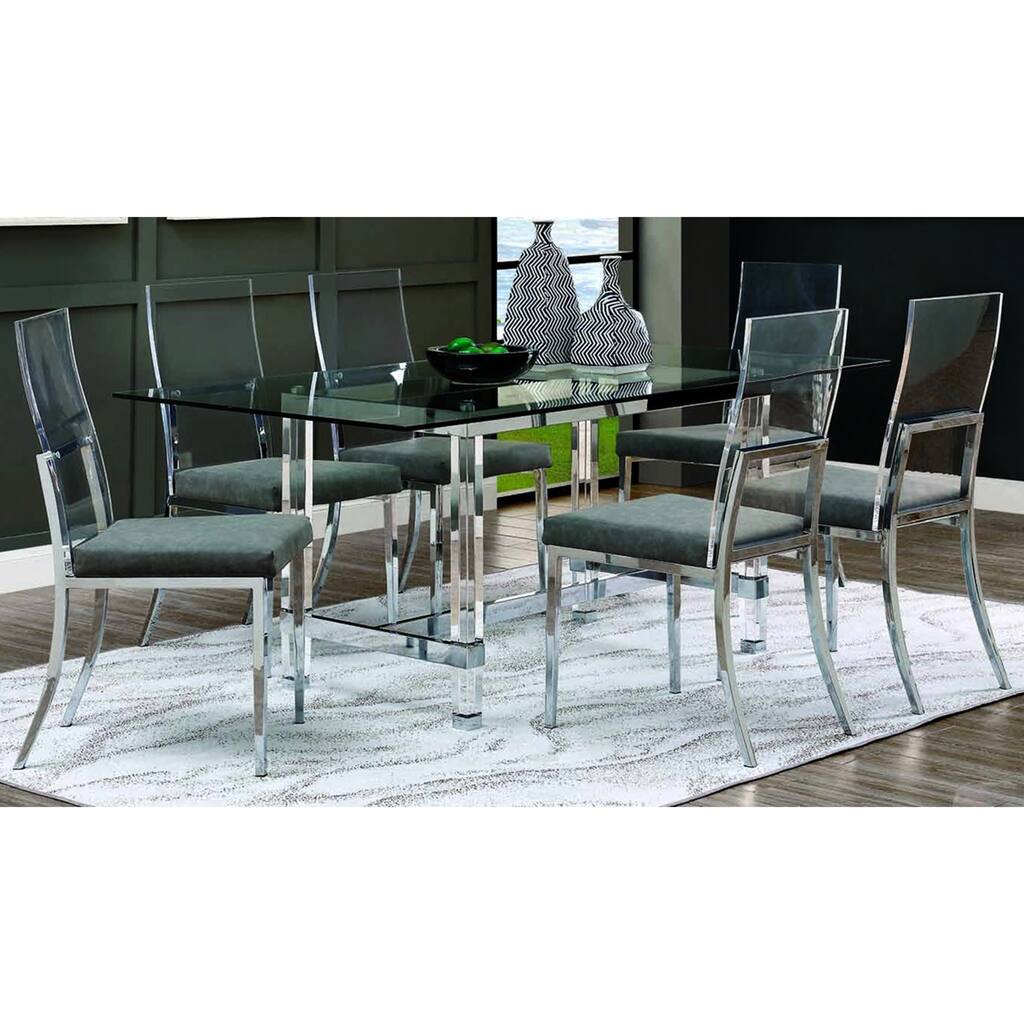 Kadir Contemporary Chrome Metal 7-Piece Glass-top Dining Set by Furniture of America