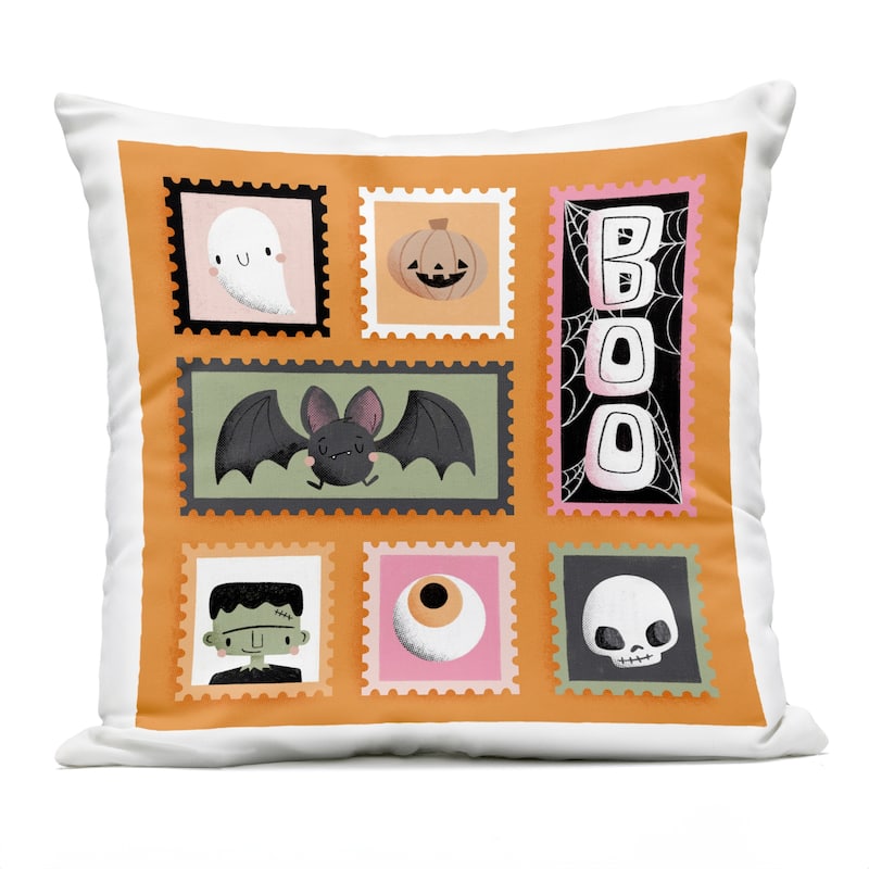 Stupell Spooky Cute Halloween Stamps Printed Outdoor Throw Pillow Design by Sarah Hickman - Accent - Polyester - Orange - Single