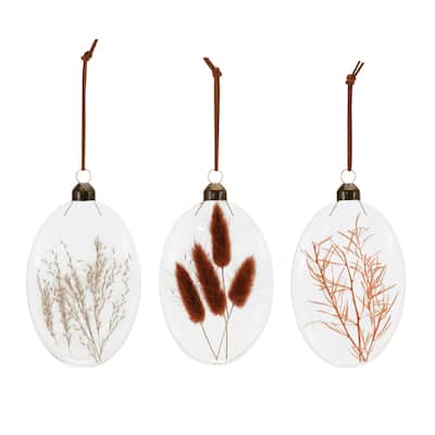 Dried Floral Glass Christmas Ornaments - 5.5" - Multi-Color -12ct