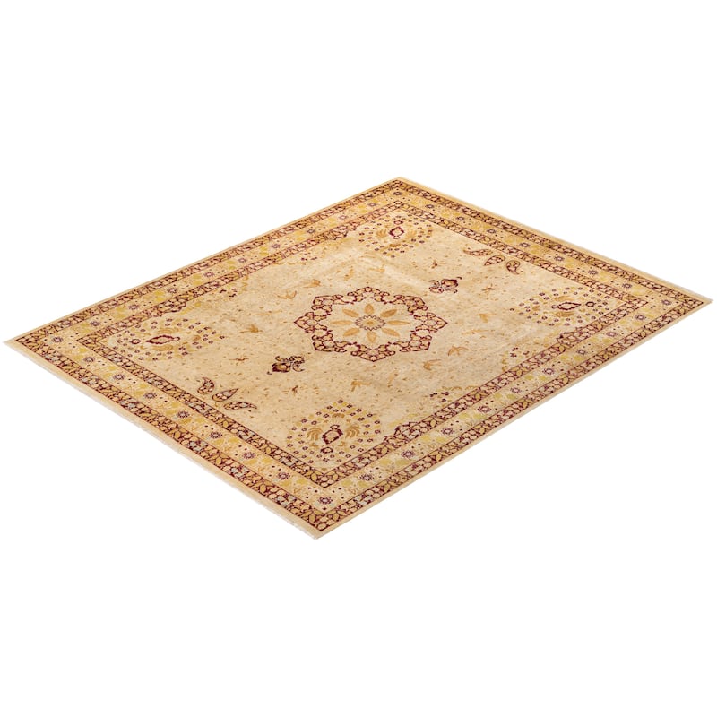 Overton Hand Knotted Wool Vintage Inspired Traditional Mogul Yellow Area Rug - 8' 1" x 10' 1"