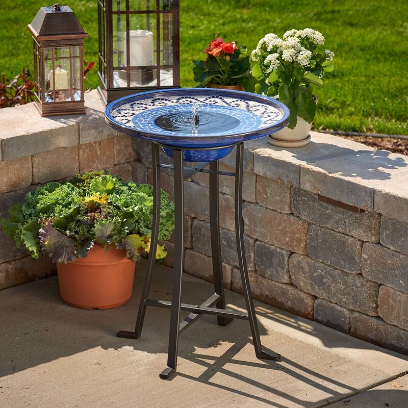 Ravenna intelliSOLAR Ceramic Birdbath with Remote - Blue Mosaic - N/A
