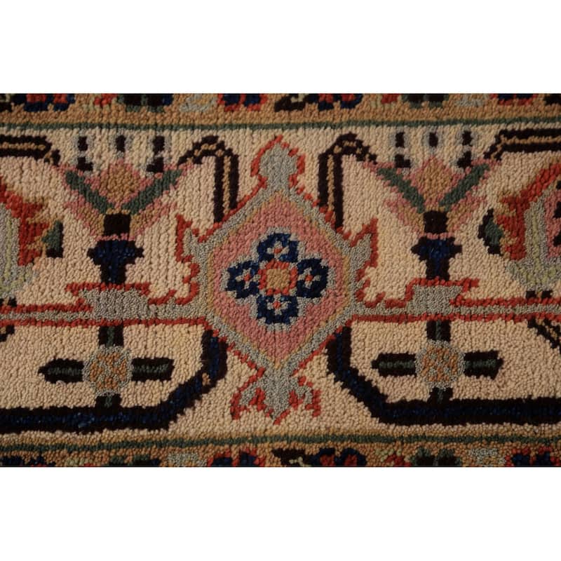 Blue Geometric Heriz Serapi Indian Area Rug Handmade Wool Carpet - 8'9"x 11'11"