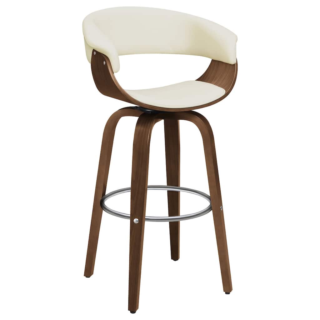 Contemporary Swivel Bar Stools with Chrome Frame, Walnut Cream Upholstered Seats, Stylish Kitchen Tall Chairs