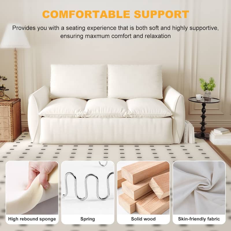 Velvet Loveseat Daybed, Pull Out Sofa Bed with Blanket Set, 3-Seat Convertible Sleeper Sofa with 2-in-1 Pillow