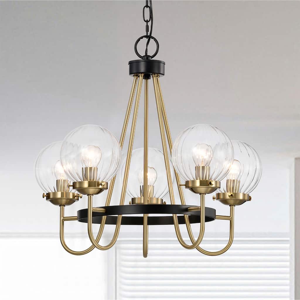 Ines 21 Inch Clear Globe Glass Chandelier 5 Light