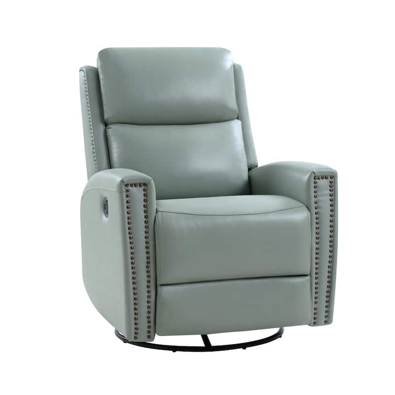 Fiacro 30.31"Wide Mid-Century Modern Genuine Leather Wingback Swivel Rocker Recliner with Nailhead Trims