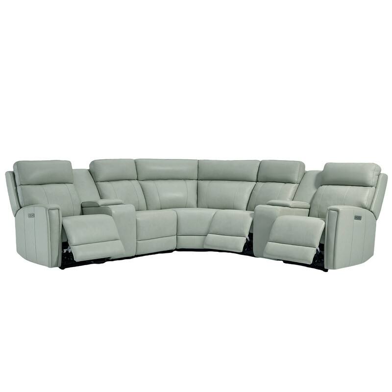 Genuine Leather Power Recliner Sectional Sofa with Ajustable Headrest, USB&USB-C Port