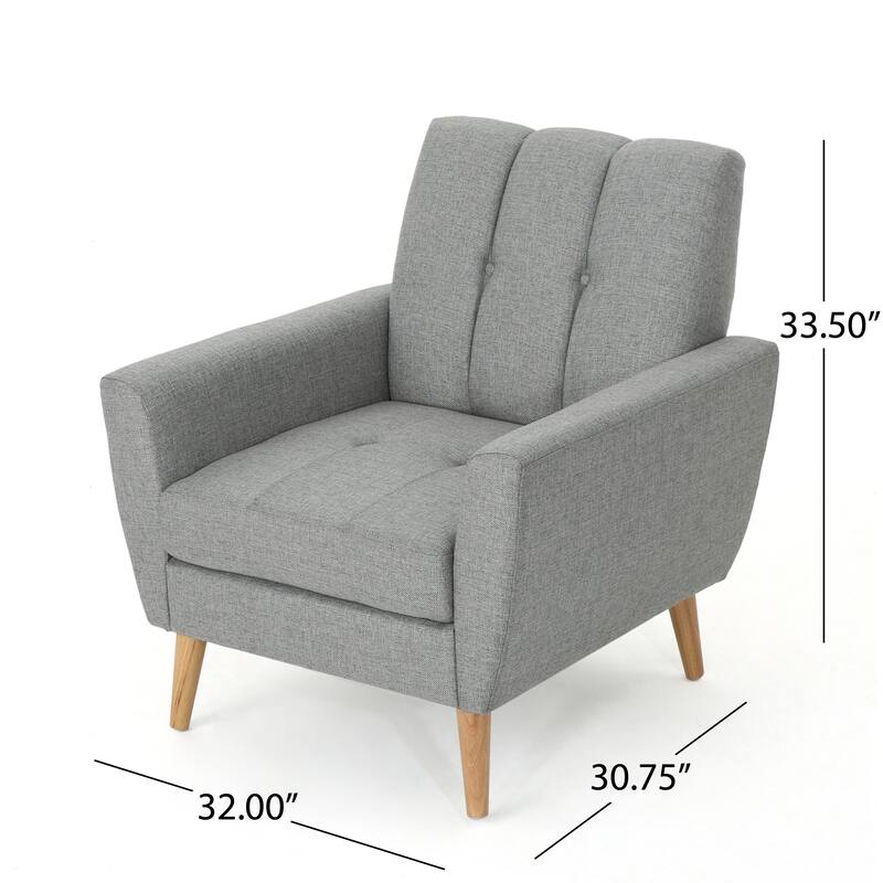 Roomfitters Mid-Century Fabric Club Chair with Channel Stitching, Cushioned Seat and Wooden Legs for Living Room Comfort