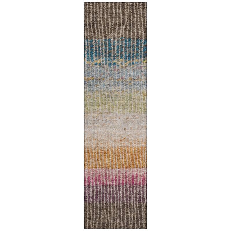 Machine Washable Indoor/ Outdoor Contemporary Stripes Chantille Rug