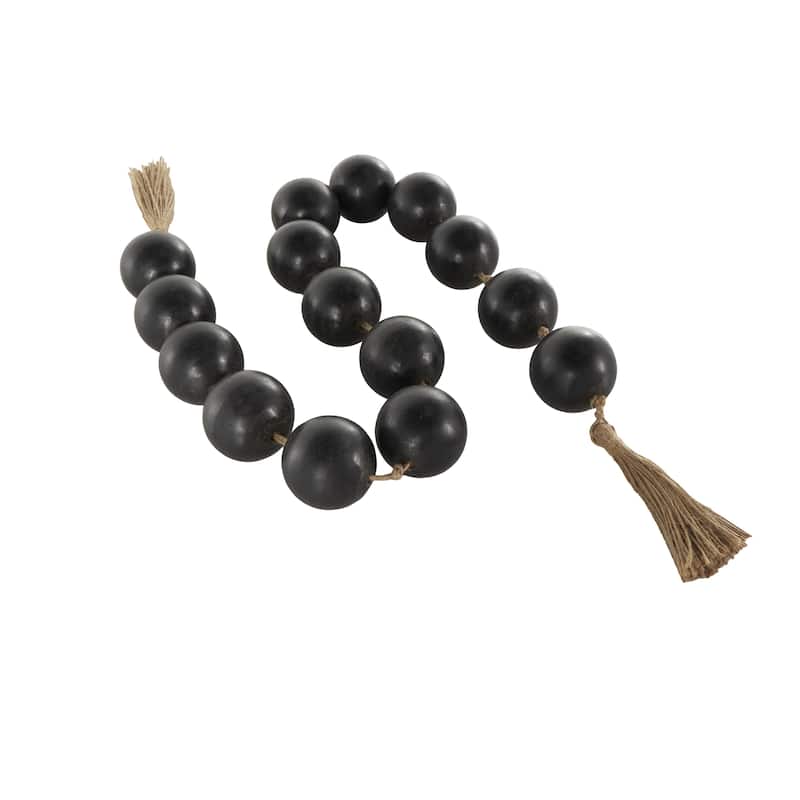 Mango Wood Handmade Round Extra Long Washed Orb Garland with Tassel - Brown, Black or White - Roche River Decor
