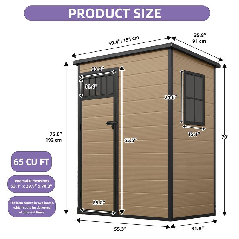 6x4.4 FT/5x3 FT Resin Storage Shed with Fence-Style and Side Windows