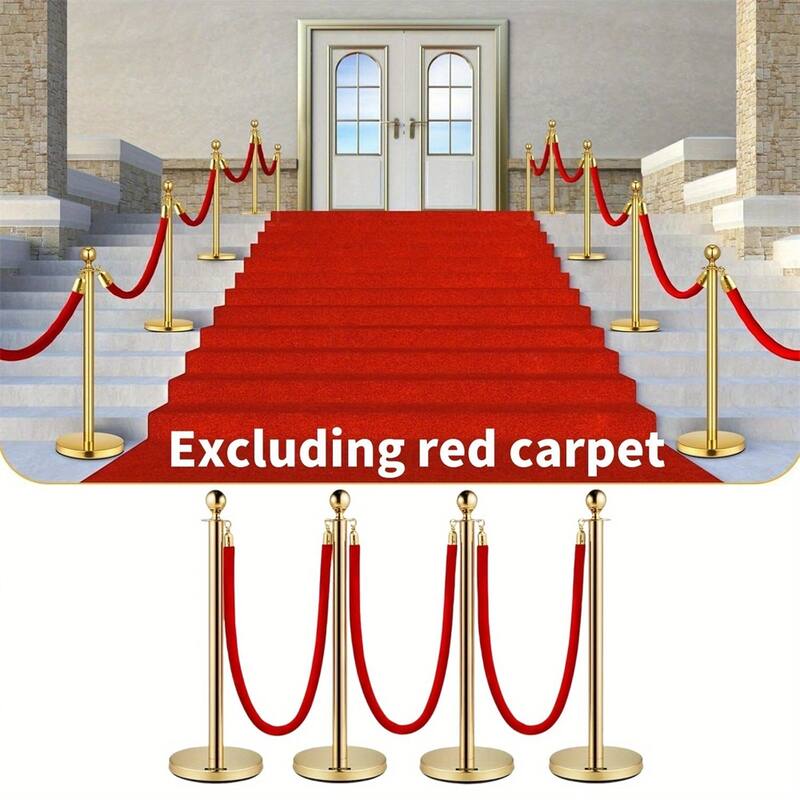 4PCS Gold Stanchion Posts with Velvet Ropes Set,Black Hollow Base