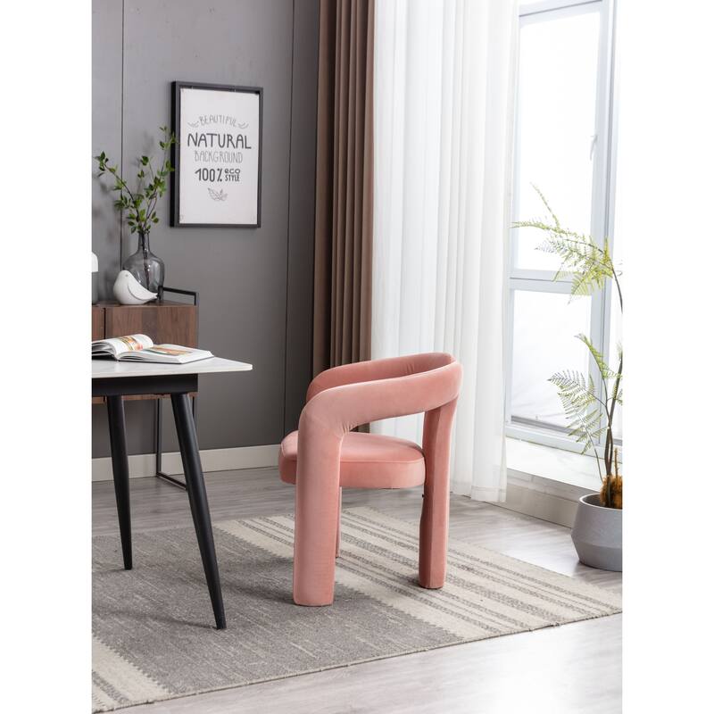 Pink Modern 25.2" Upholstered Accent Chair with Curved Circular Backrest and High-Density Foam (Set of 2)