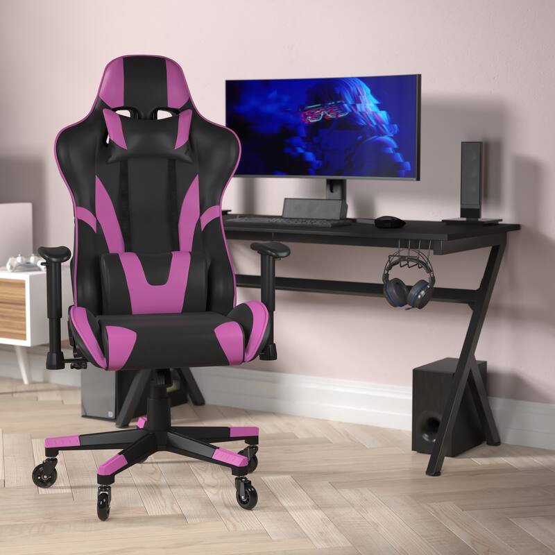 Office Gaming Chair with Roller Wheels & Reclining Back