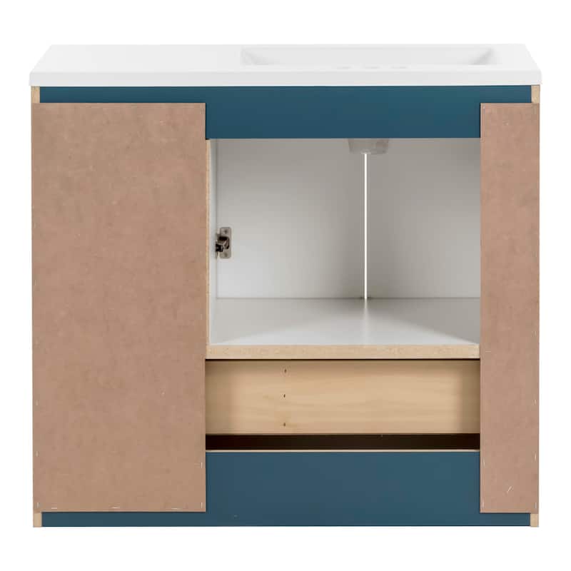 Spring Mill Cabinets Emlyn 36.5" Bathroom Vanity With Shelves, Drawer, and White Sink Top