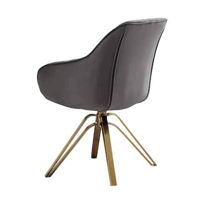 HomeRoots 23" Gray Velvet And Gold Swivel Arm Chair - 23
