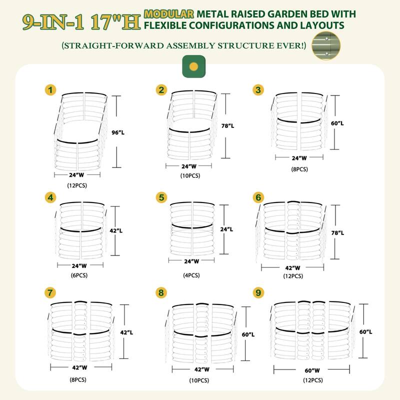 VEIKOUS 9-in-1 Modular Galvanized Metal Raised Garden Bed Kit, Bottomless Design with Safe Oval Corners & Stainless Hardware