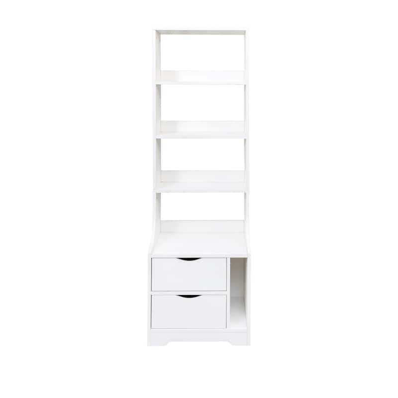 Tall Nightstand with Bookshelf, Bedside Table with 4-Shelf Storage Rack, Couch Side Table with 2 Storage Drawers