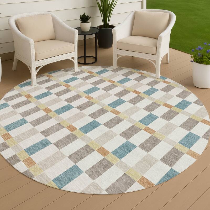 Machine Washable Indoor/ Outdoor Modern Chanute Chantille Rug - Ivory - 8' x 8'
