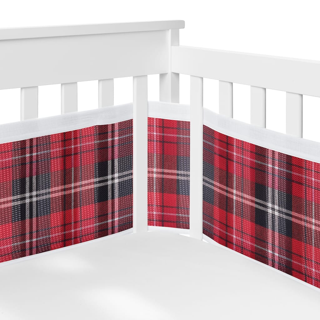 Sweet Jojo Designs + BreathableBaby Breathable Mesh Crib Liner Red Plaid Boy -Tartan for Rustic Patch Collection