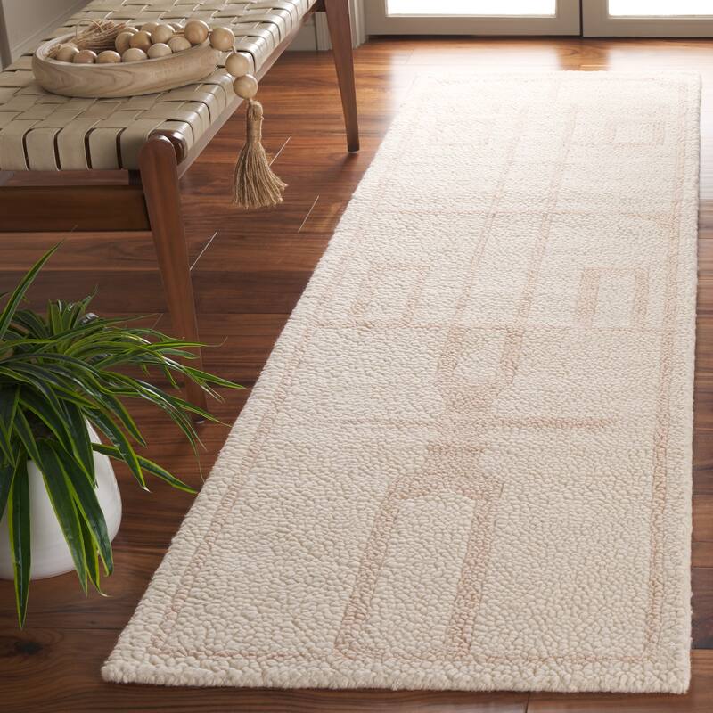 SAFAVIEH Handmade Fifth Avenue Laetitia Mid-Century Modern Wool Rug - 2'3" x 8' Runner - Ivory/Pink