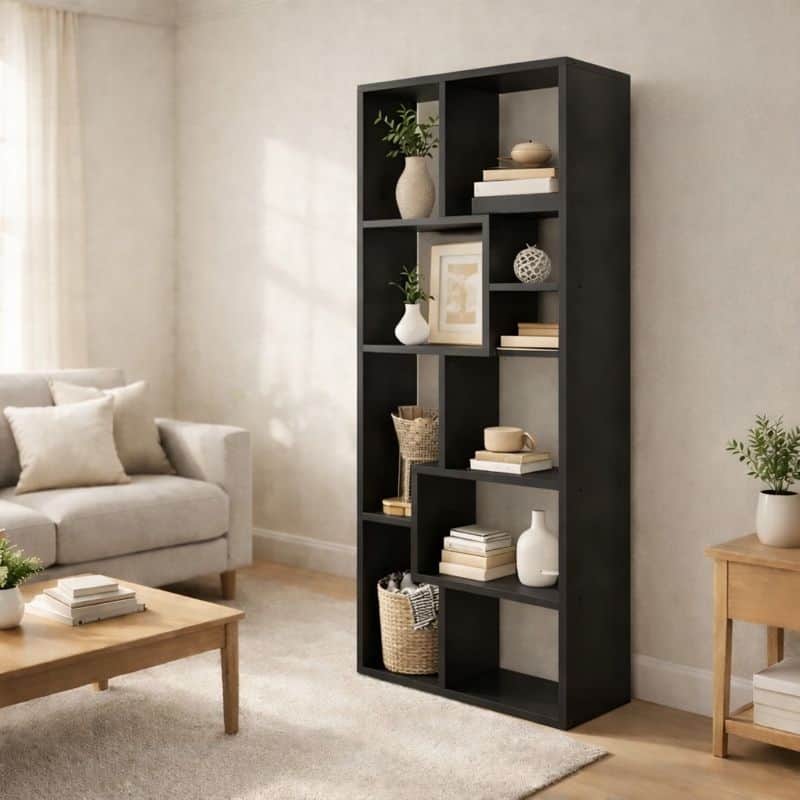 Asymmetrical Display Shelf & Bookcase, 5-Tier, Black