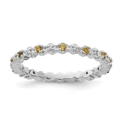 Curata 925 Sterling Silver Polished Prong set Stackable Expressions Citrine and Diamond Ring