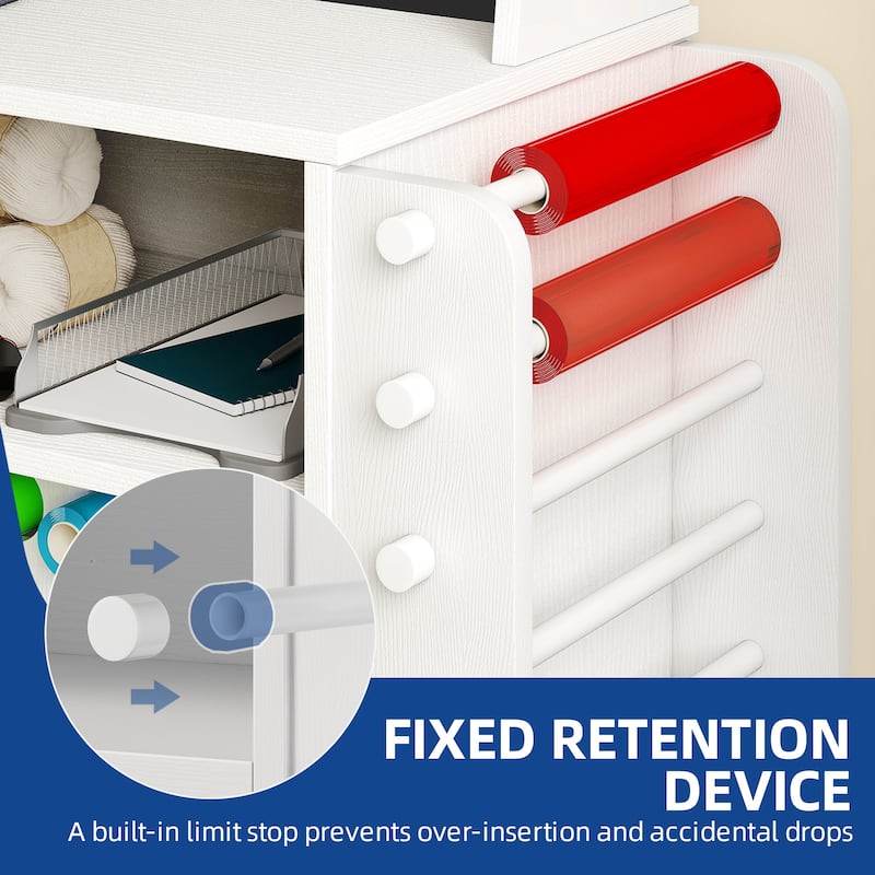 Moasis Craft Table with Storage Cabinet, USB Ports and AC Outlets, Crafting Organizer Compatible with Cricut Machine