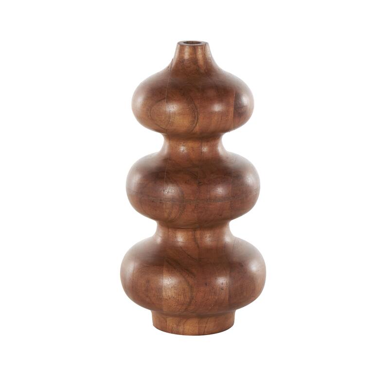 Brown Wood Bubble Geometric Decorative Vase with Natural Wood Grains