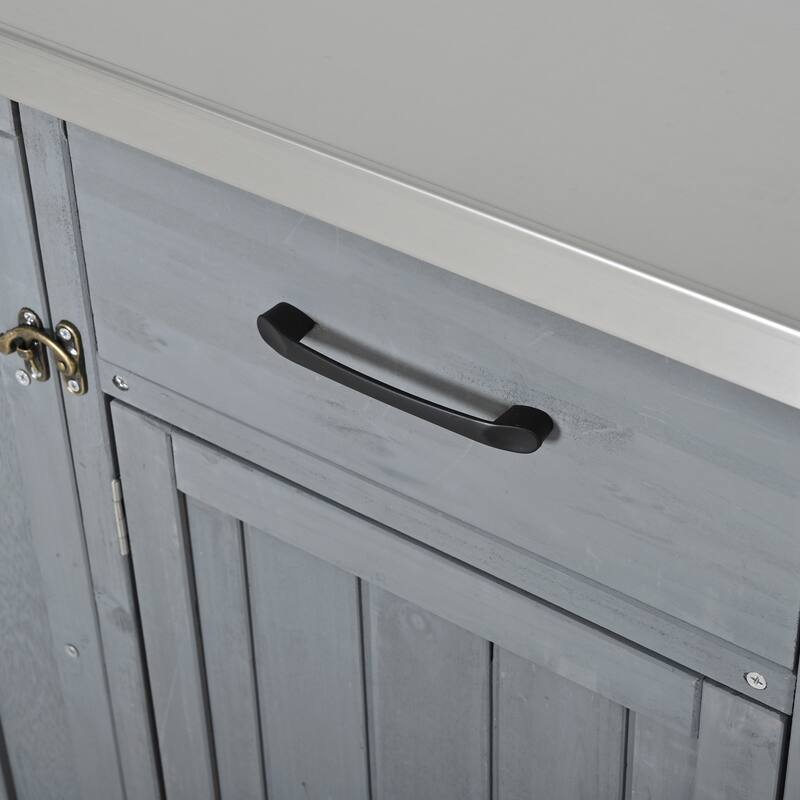 Fir Wood Outdoor Kitchen Prep Station Cart with Stainless Steel Top & Towel Rack