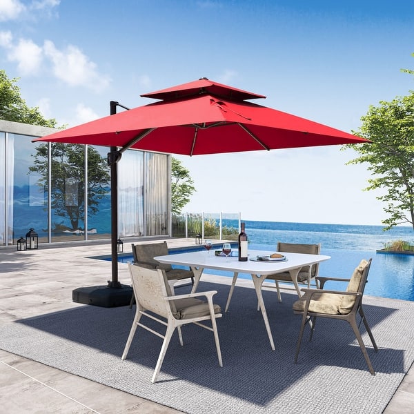 10 square patio umbrellas 10' Classic AKZ Tilting Cantilever Umbrella ROLLING WHEELED BASE INCLUDEDAchieve 350 lbs 10' Square Eclipse Cantilever Resort