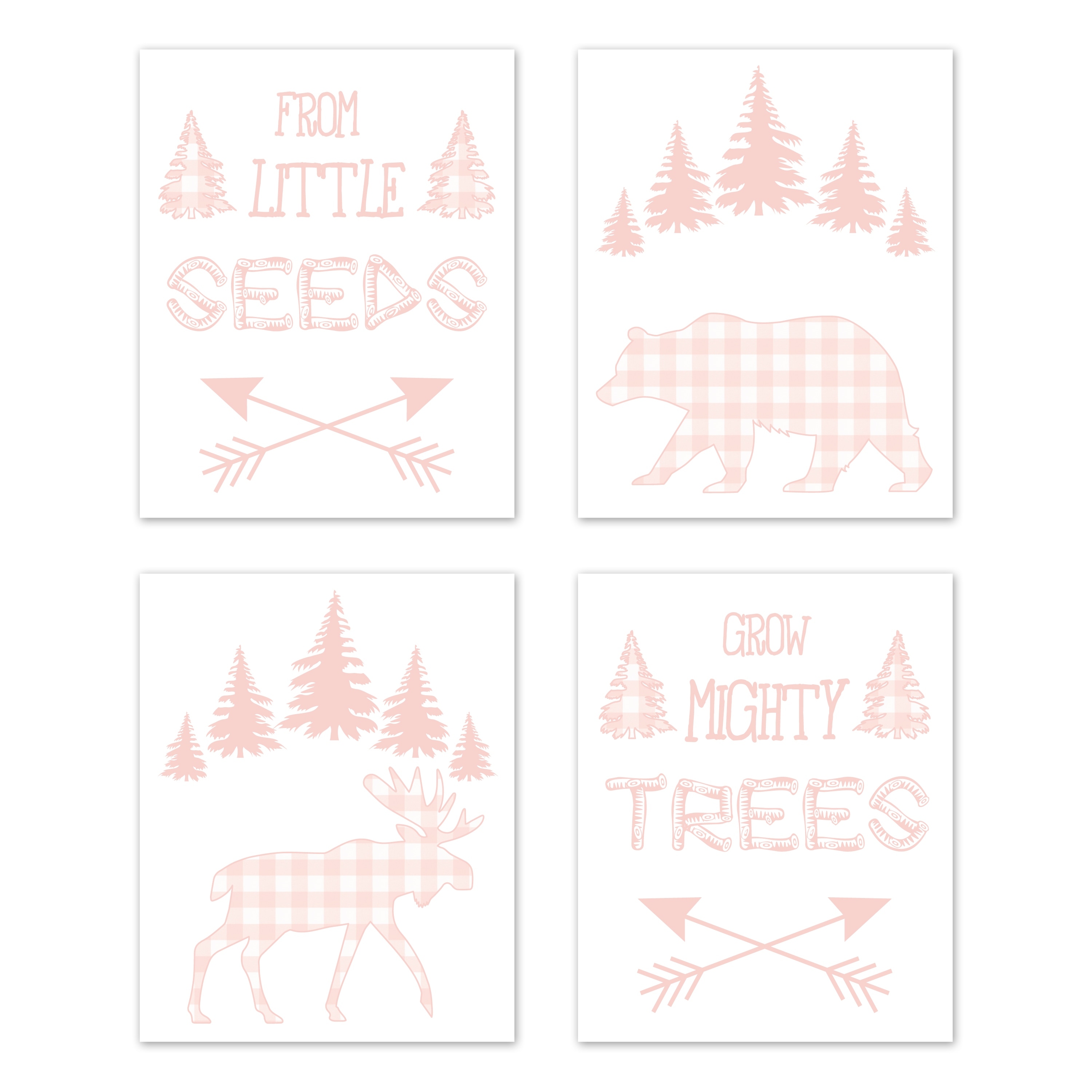 Shop Pink Buffalo Plaid Check Wall Decor Art Prints Set Of 4 Blush White Shabby Chic Woodland Rustic Country Farmhouse Deer Bear Overstock 31625835