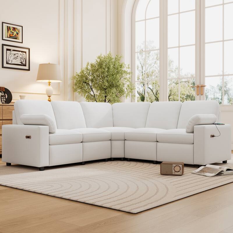 88.9" Linen Power Recliner Sectional Sofa with Storage Drawers