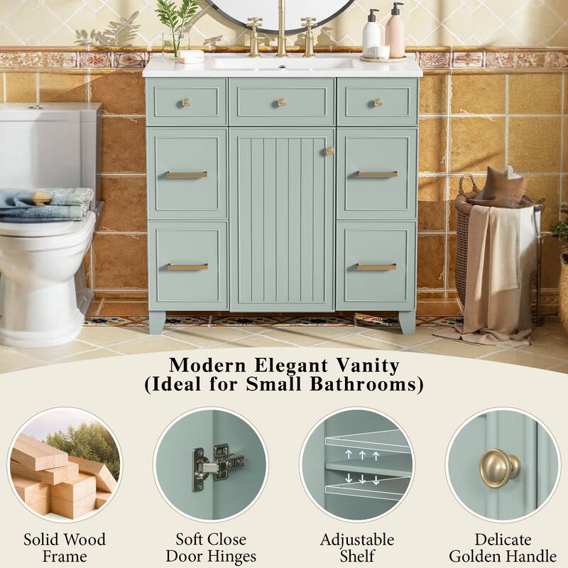 Bathroom Vanity with Sink, Vanity Set with Double-Layer & Standard Drawers, Bathroom Storage Cabinet with Adjustable Shelf