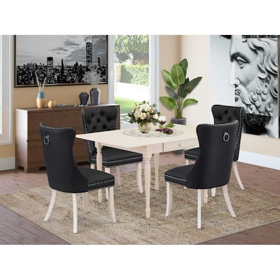 5-Piece Linen White Finish Solid Wood Top - Rectangular Upholstered Dining Room Set - Seats 4