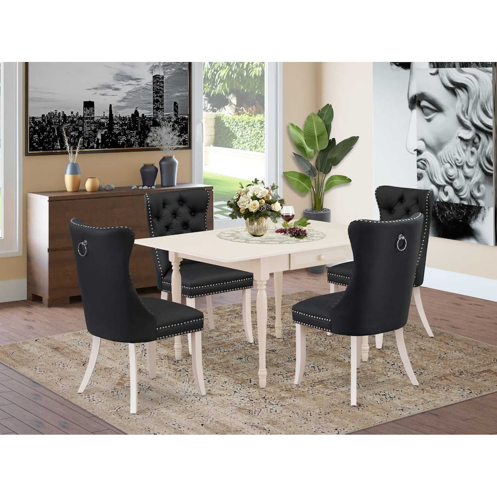 5-Piece Linen White Finish Solid Wood Top - Rectangular Upholstered Dining Room Set - Seats 4