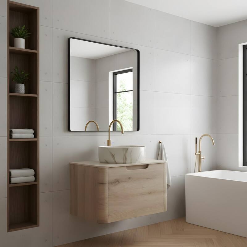 Wall-mounted Bathroom Vanity with Round Vessel Basin