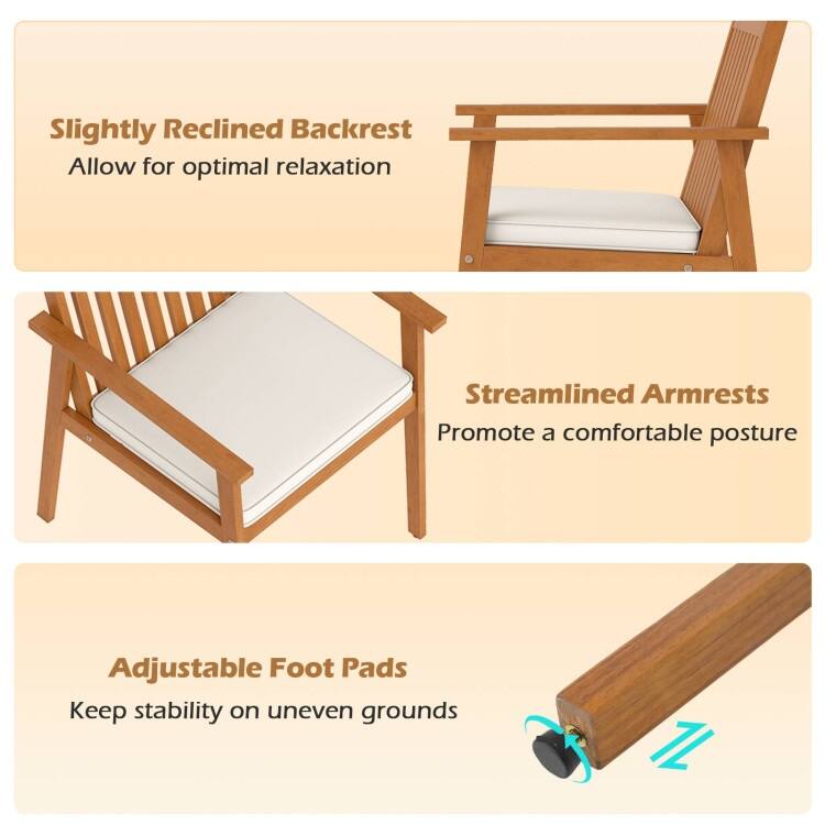 Natural Oak Acacia Wood Outdoor Dining Chairs Set of 2 with Cushions Set - 25" x 23" x 34" (L x W x H)
