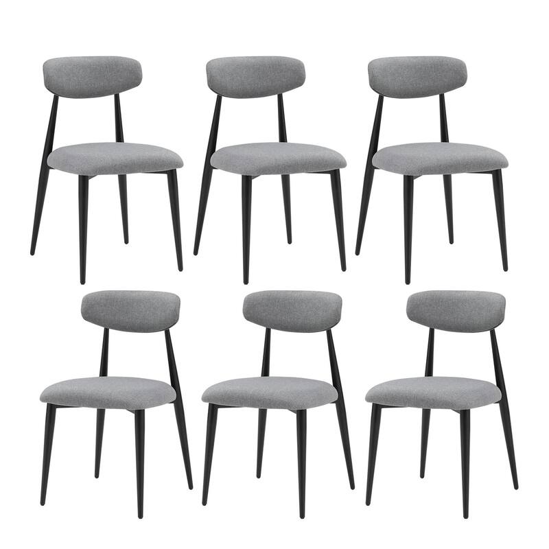 Modern Curved 6 Piece Kitchen Dining Chair Set with Metal Legs, Thick Cushions, Backrest for Dining Room Kitchen Living Room - Grey