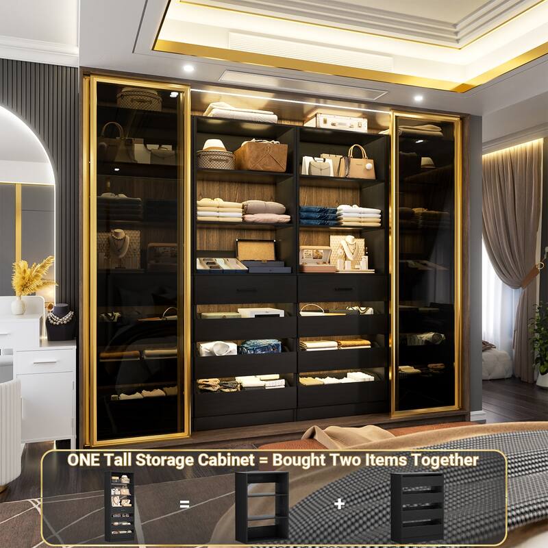 21.3'' W Closet System with 4 Wooden Drawers, 1.78FT Walk-in Closet Organizer Wardrobe with Adjustable Open Shelves