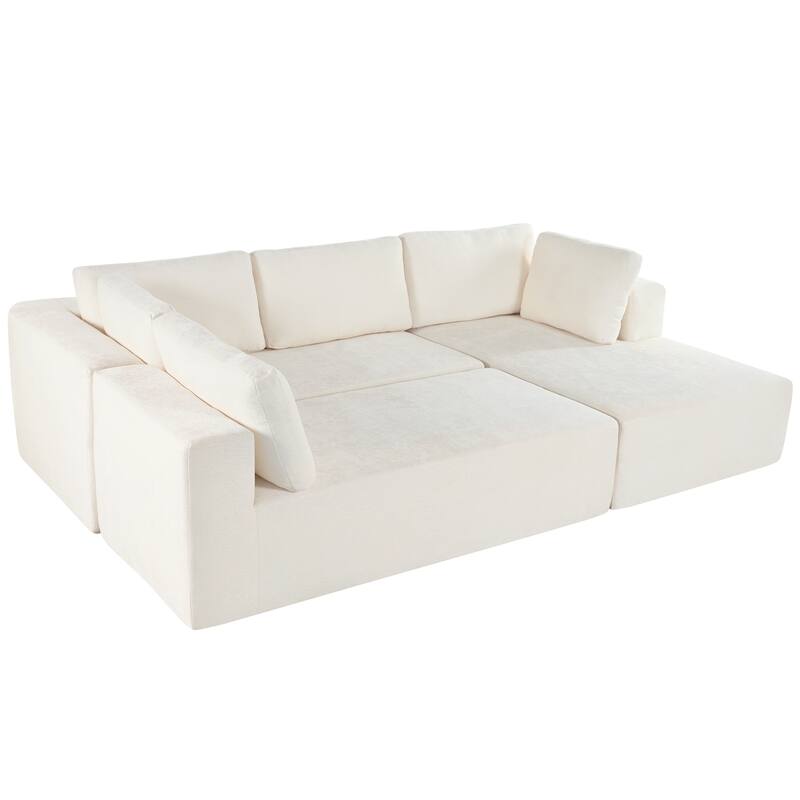 Beige 3-Piece Chenille Modular Sectional Sofa, No Assembly Required