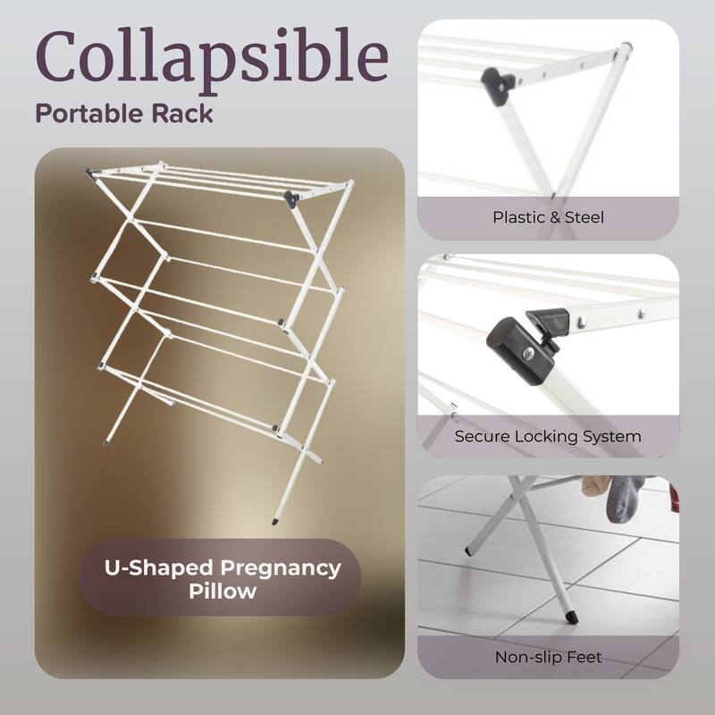 Clothes Drying Rack - Collapsible and Compact for Indoor/Outdoor Use by Lavish Home (White)
