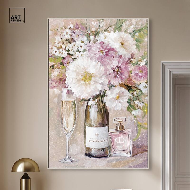 Light Floral Champagne Vase Canvas by Art Remedy