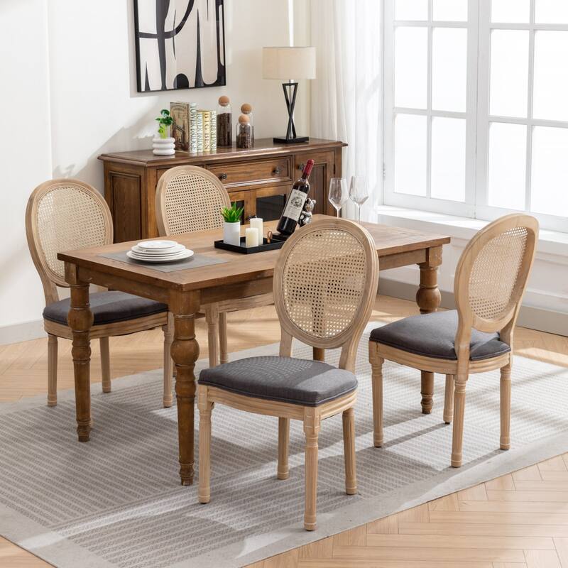 Oval Rattan Backrest Dining Chair Set of 2 Armless Side Chair