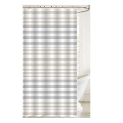 Printed Canvas Shower Curtain With Roller Hooks (Striped)